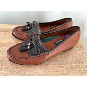 Vintage Greg Norman Men's Classic Brown Black Leather Tassel Loafers Shoes 8.5